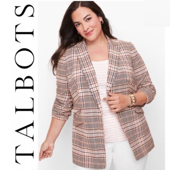Talbots Pink and White Plaid Blazer Size 14 - Picture 1 of 16